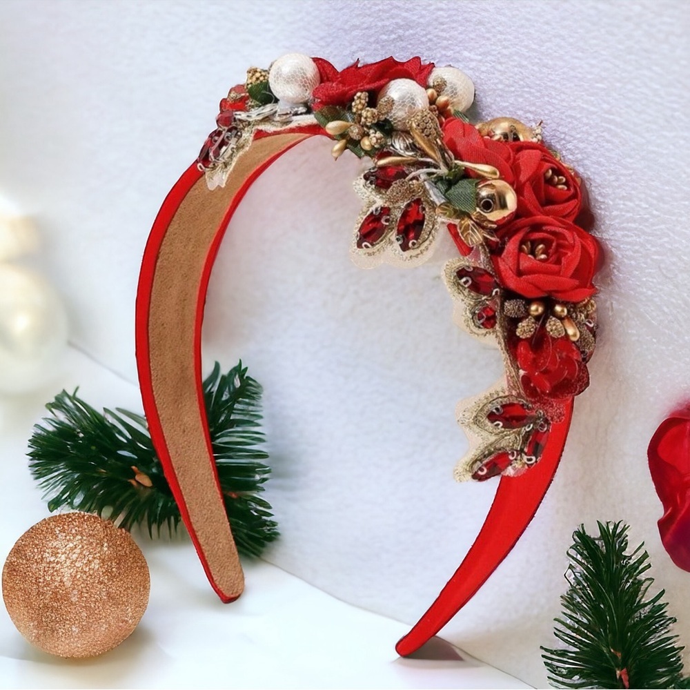 Sparkly Floral Rhinestone Headband Boutique Statement Holiday Party Headpiece